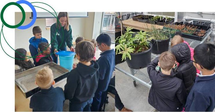 Science Corps members work with a group of students.