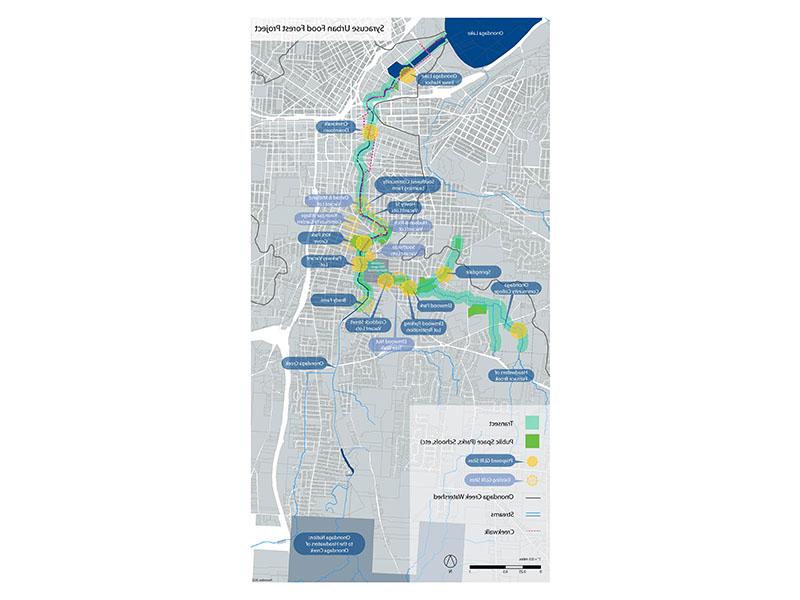 Satellite map showing different 锡拉丘兹 Urban Food Forest Projects 